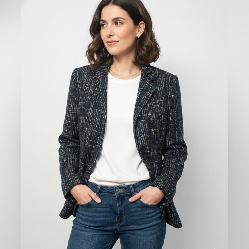 Sag Harbor Blazer Tweed Blue Office Casual Classic Preppy 16